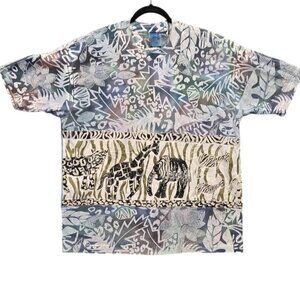 Vintage EZL Marcy n' Me Batik Eclectic Safari Painted All Over Print Graphic T-S